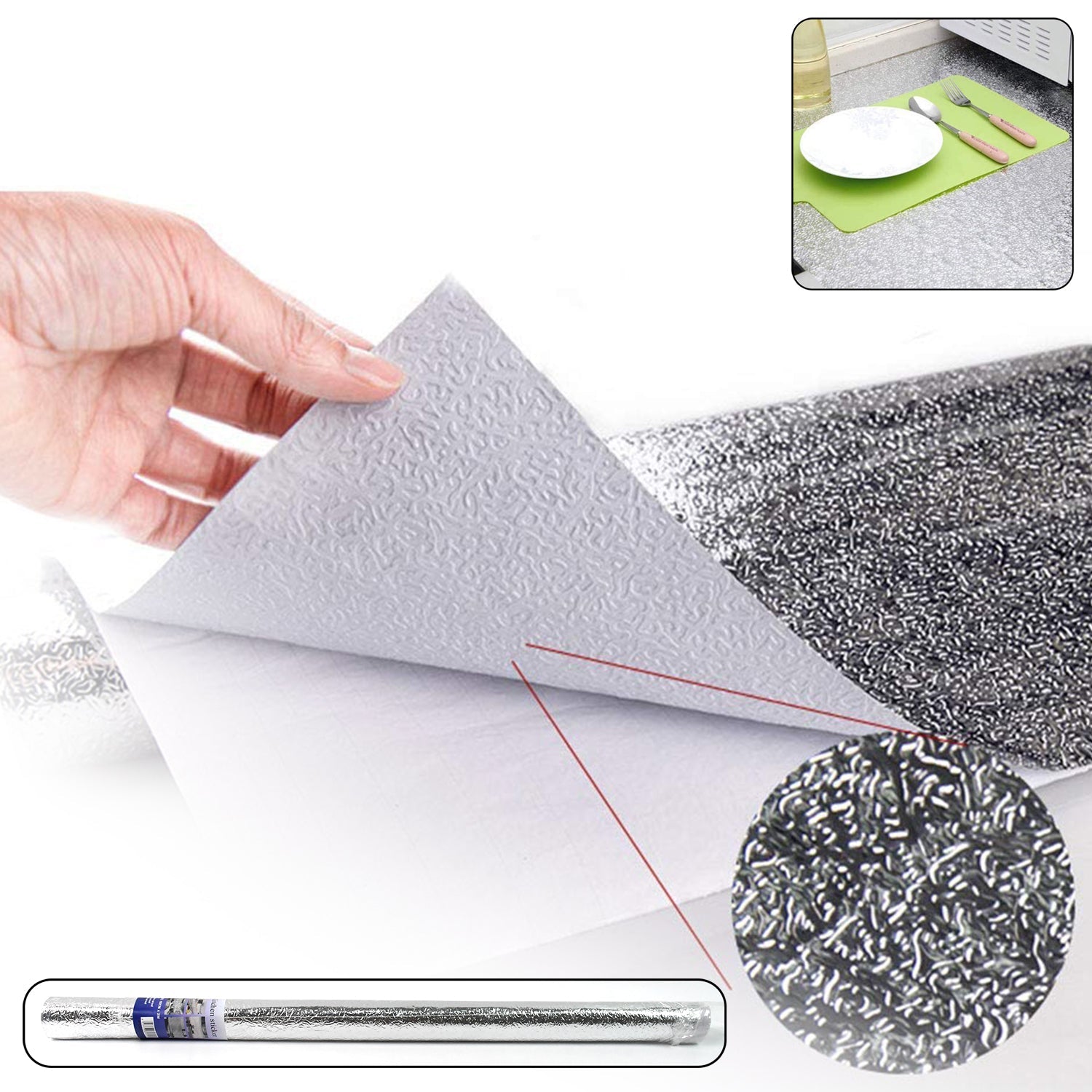 Aluminium foil for Kitchen and Aluminium Foil Paper Sticker Roll for Kitchen Wall, Drawers. (60cmx2Meter) Aluminium foil for Kitchen and Aluminium Foil Paper Sticker Roll for Kitchen Wall, Drawers. (60cmx2Meter)